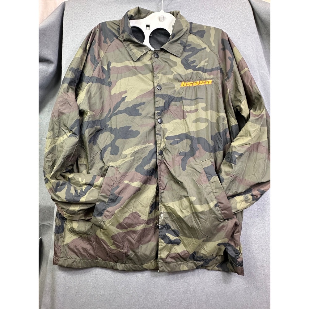 Beimar Men's Camo Coaches Jacket USASA Embroidered Snap Front Windbreaker Medium